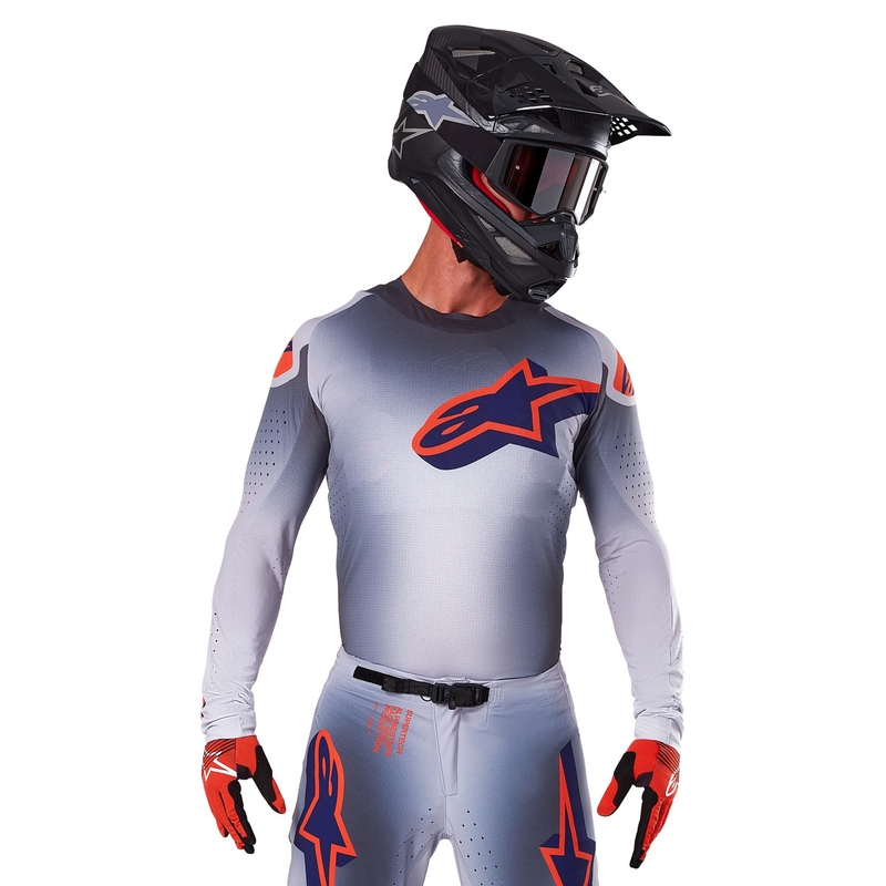 Alpinestars Supertech Lipan grijs-fluo oranje motorcross shirt