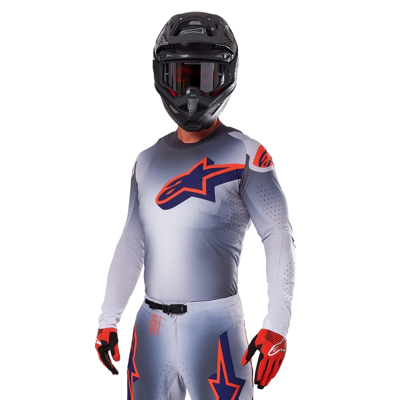Alpinestars Supertech Lipan grijs-fluo oranje motorcross shirt
