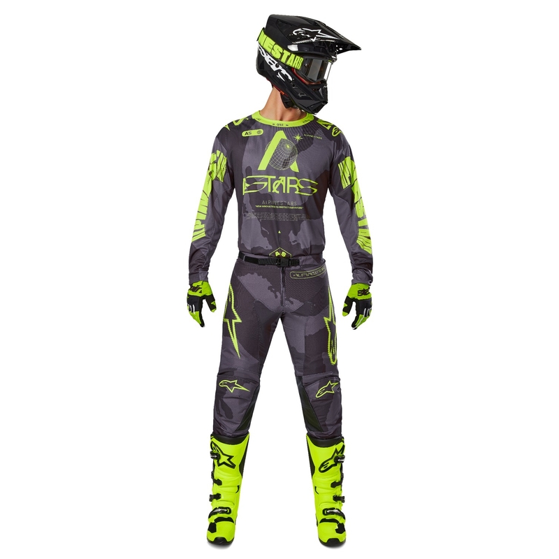 Alpinestars Racer Hollow motocrosstrui donker camo-fluo geel