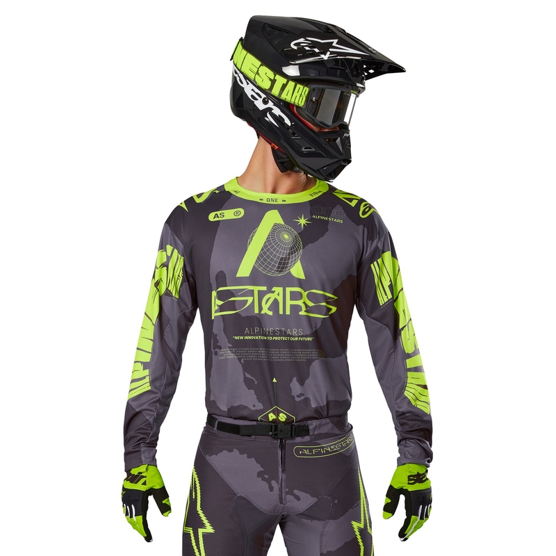 Alpinestars Racer Hollow motocrosstrui donker camo-fluo geel