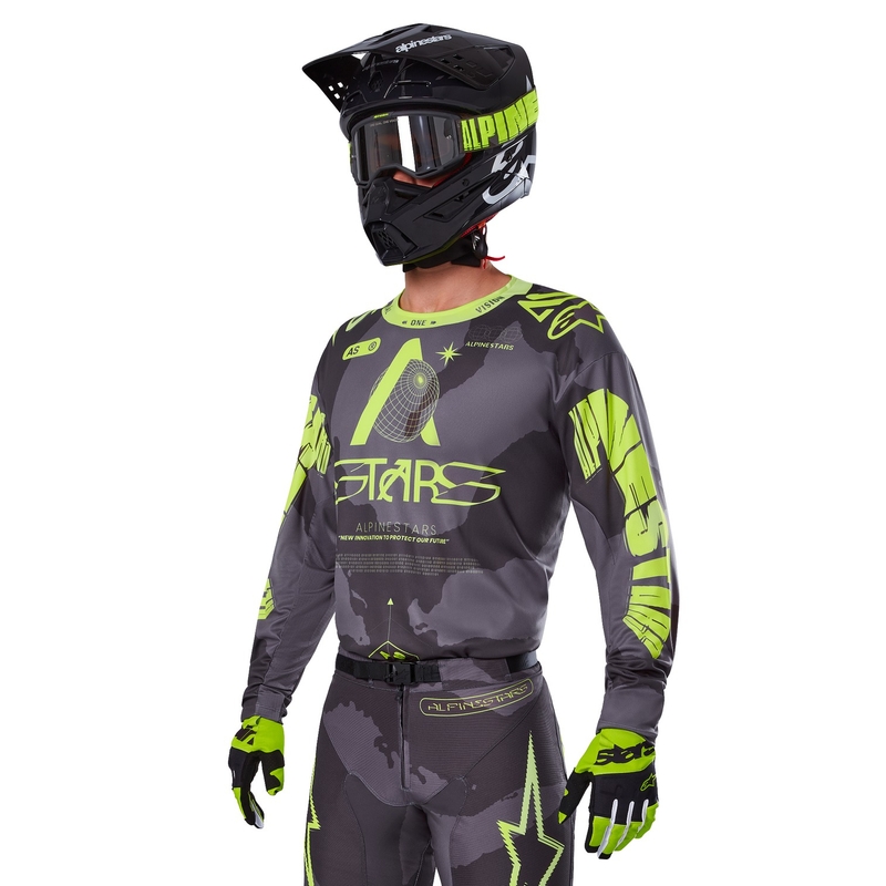 Alpinestars Racer Hollow motocrosstrui donker camo-fluo geel