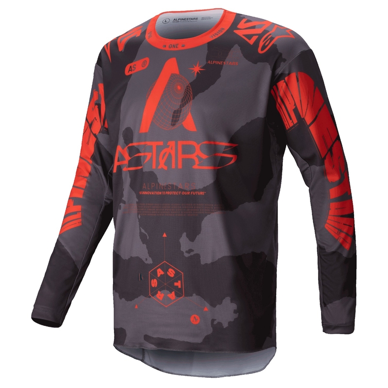Alpinestars Racer Hollow grijs camo-fluo oranje motorcross shirt