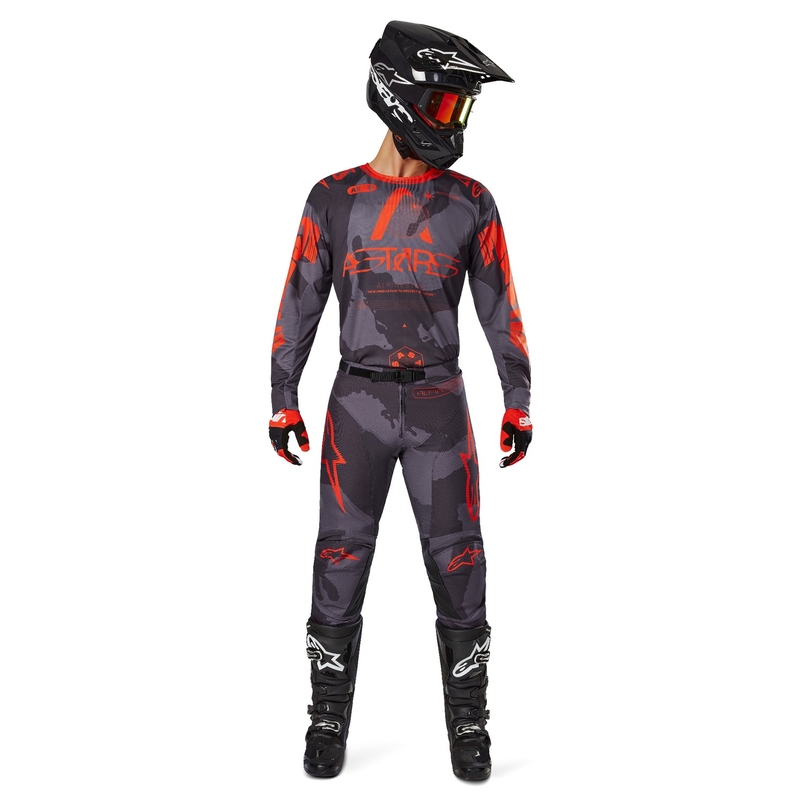 Alpinestars Racer Hollow grijs camo-fluo oranje motorcross shirt