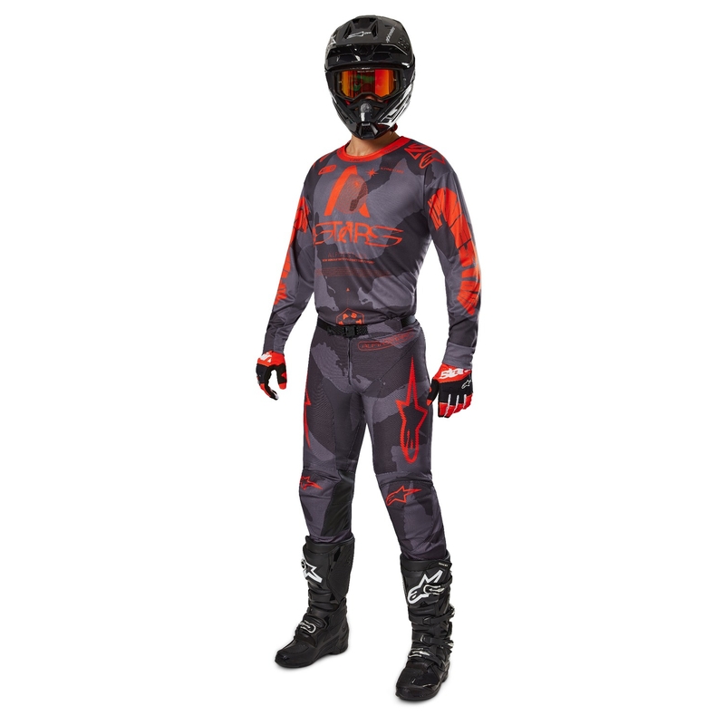 Alpinestars Racer Hollow grijs camo-fluo oranje motorcross shirt