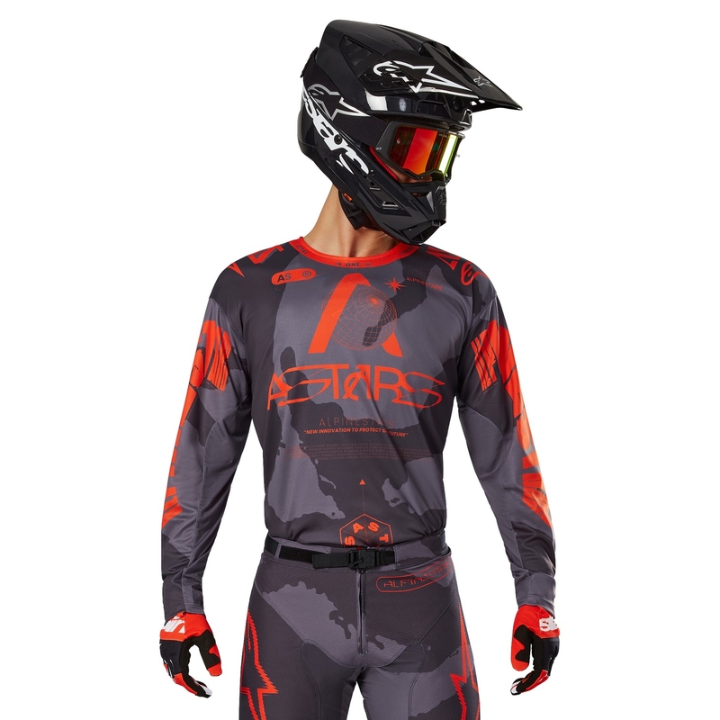 Alpinestars Racer Hollow grijs camo-fluo oranje motorcross shirt