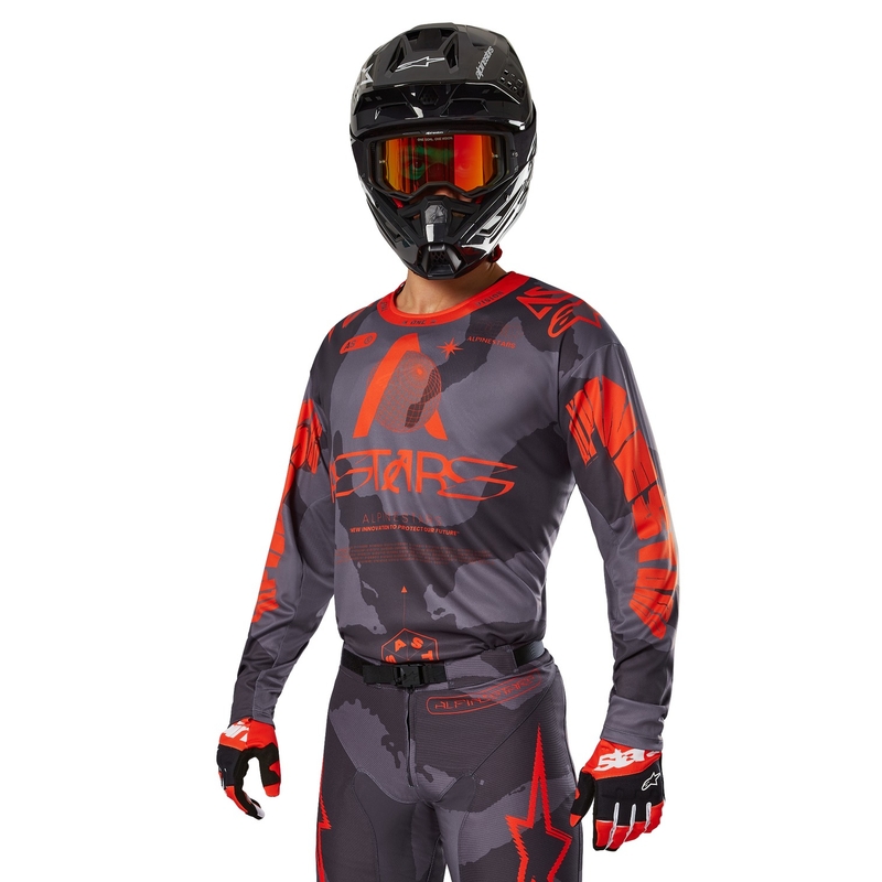 Alpinestars Racer Hollow grijs camo-fluo oranje motorcross shirt