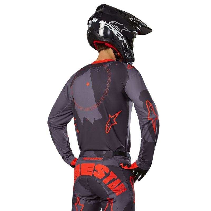 Alpinestars Racer Hollow grijs camo-fluo oranje motorcross shirt