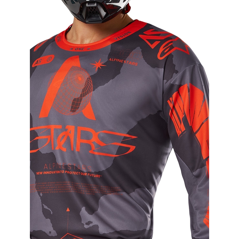 Alpinestars Racer Hollow grijs camo-fluo oranje motorcross shirt