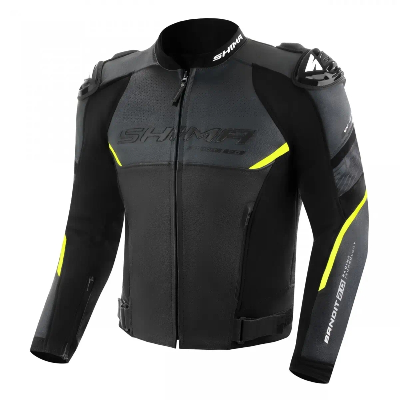 Shima Bandit 2.0 zwart-wit-fluo geel leren motorjack
