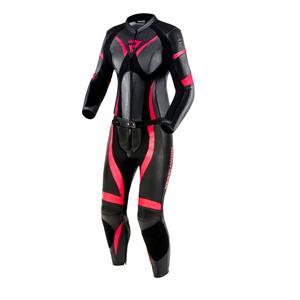 Rebelhorn Rebel dames leren motoroverall glanzend zwart en roze