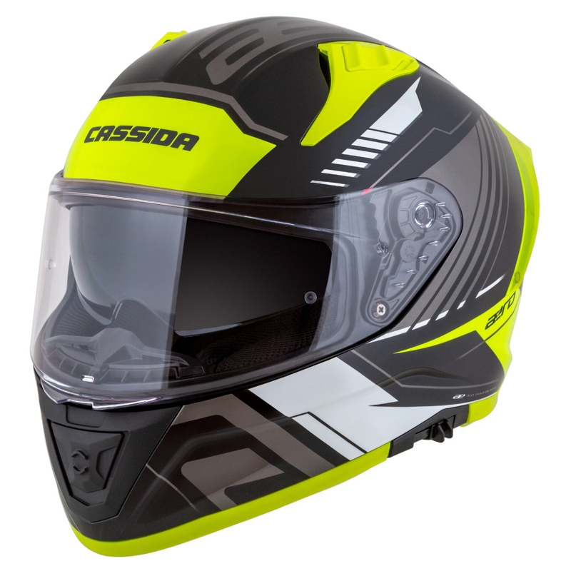 Cassida Aero Drome zwart-fluo geel-wit-grijs integraal motorhelm