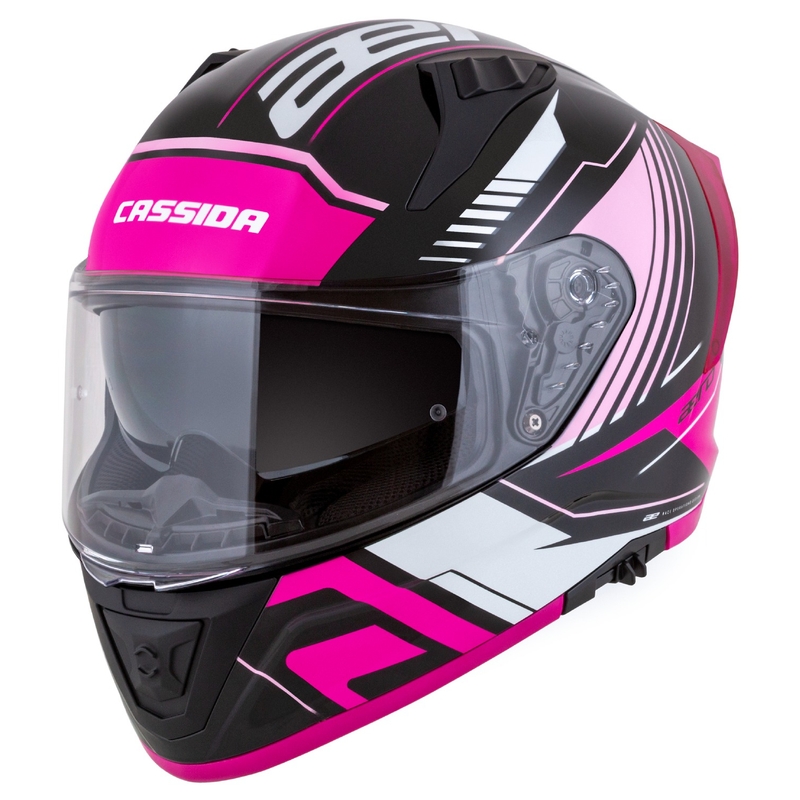 Cassida Aero Drome zwart-roze-witte integraal motorhelm