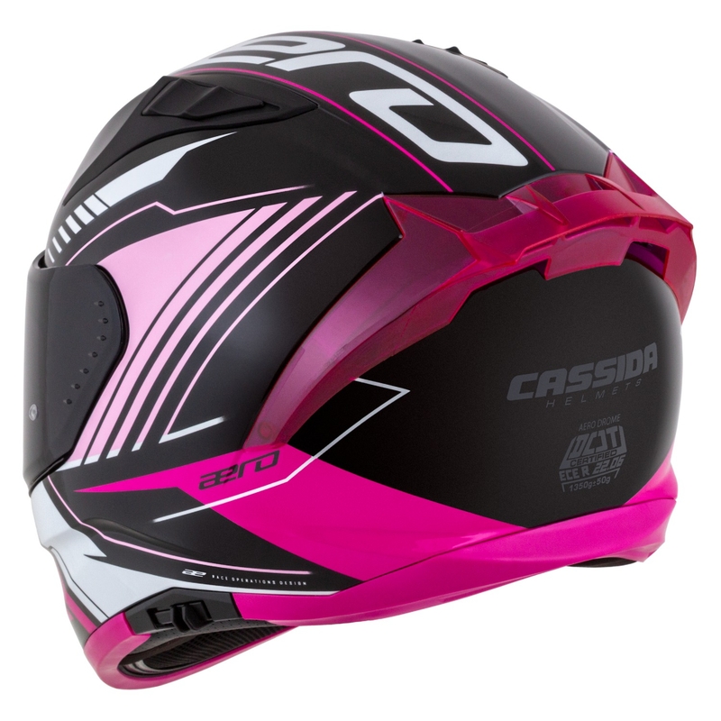 Cassida Aero Drome zwart-roze-witte integraal motorhelm