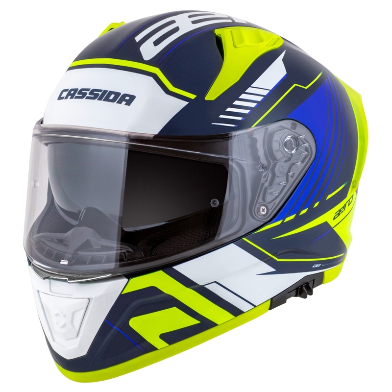 Cassida Aero Drome blauw-fluorgeel-lichtblauw-wit integraal motorhelm