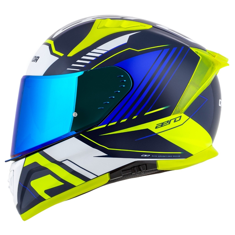 Cassida Aero Drome blauw-fluorgeel-lichtblauw-wit integraal motorhelm