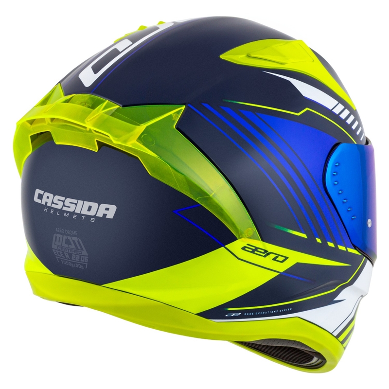 Cassida Aero Drome blauw-fluorgeel-lichtblauw-wit integraal motorhelm