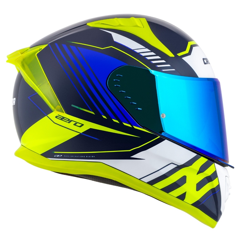 Cassida Aero Drome blauw-fluorgeel-lichtblauw-wit integraal motorhelm