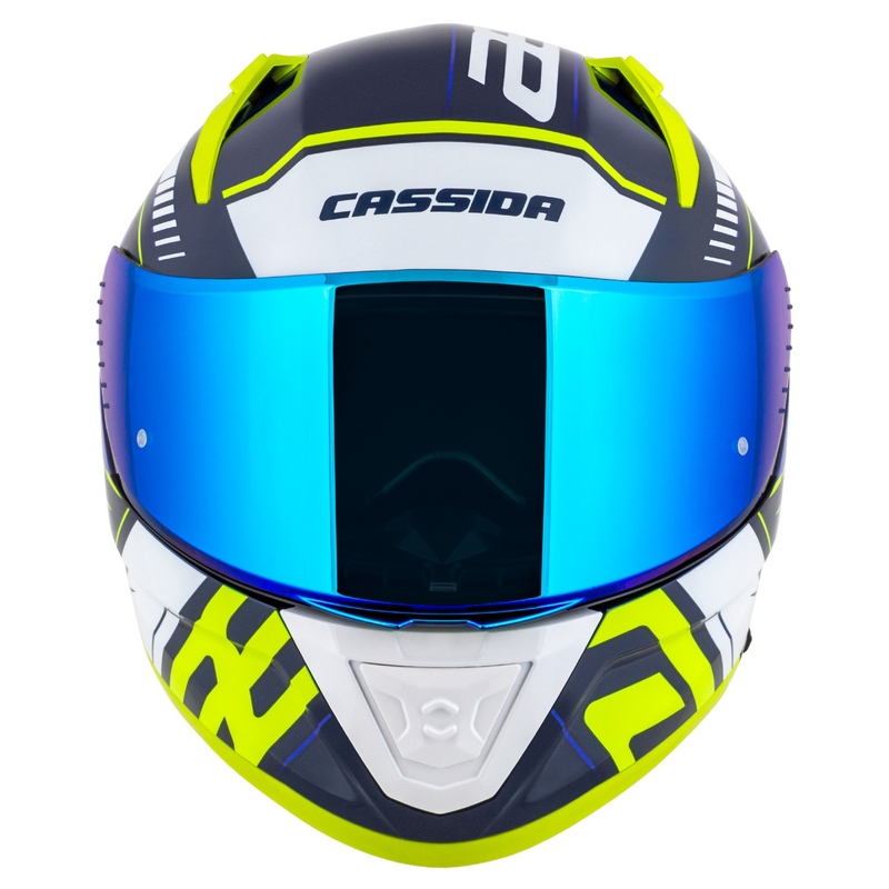 Cassida Aero Drome blauw-fluorgeel-lichtblauw-wit integraal motorhelm