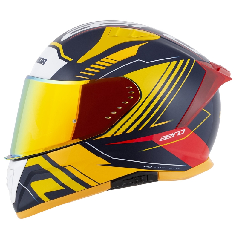 Cassida Aero Drome integraal motorhelm blauw-fluorgeel-oranje-rood-lichtblauw-wit