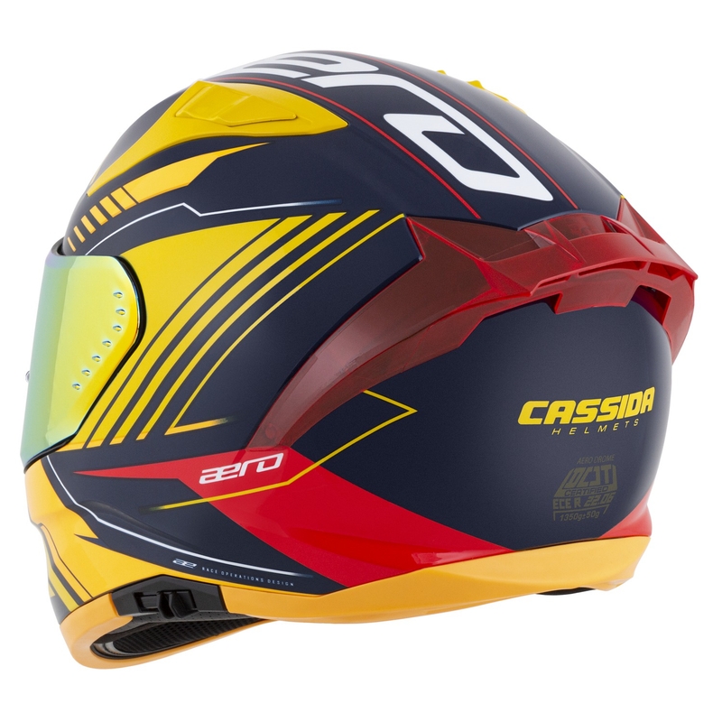 Cassida Aero Drome integraal motorhelm blauw-fluorgeel-oranje-rood-lichtblauw-wit