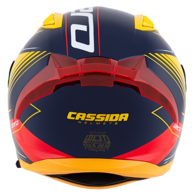 Cassida Aero Drome integraal motorhelm blauw-fluorgeel-oranje-rood-lichtblauw-wit