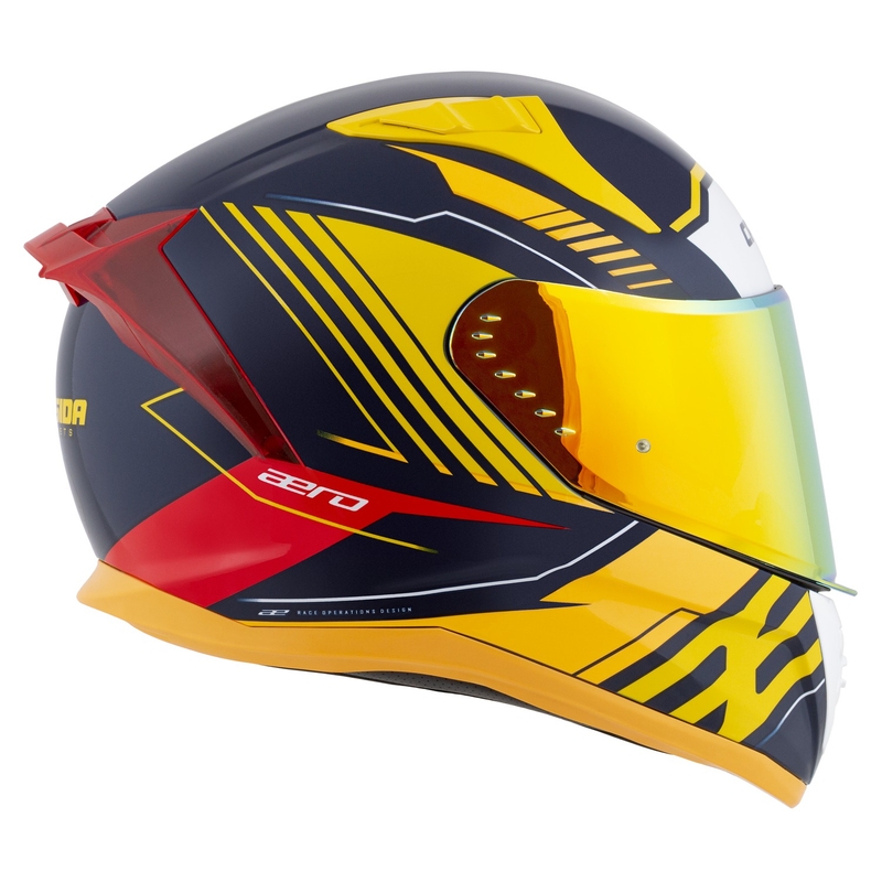 Cassida Aero Drome integraal motorhelm blauw-fluorgeel-oranje-rood-lichtblauw-wit