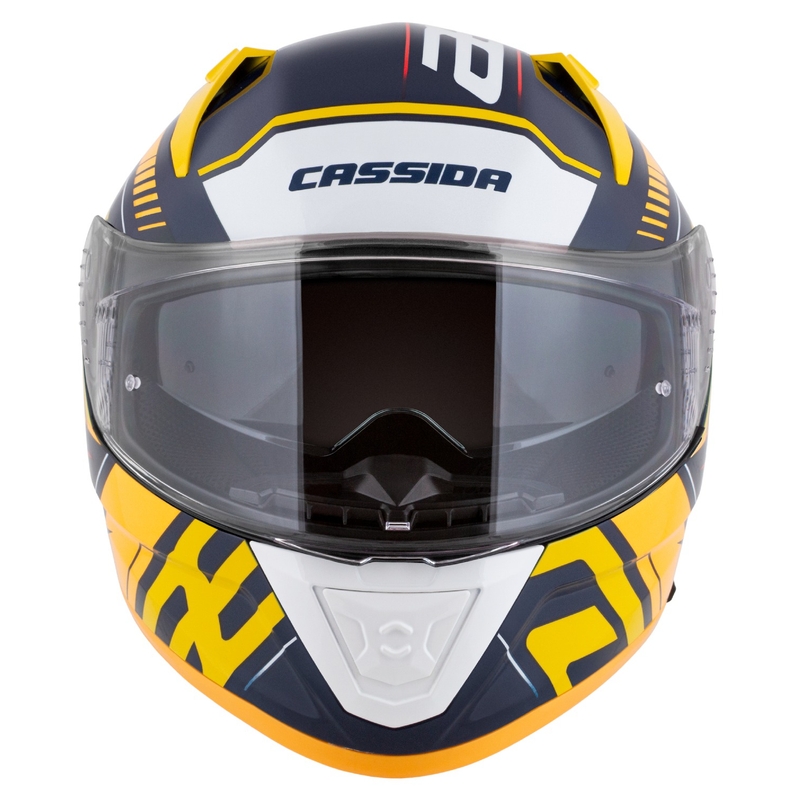 Cassida Aero Drome integraal motorhelm blauw-fluorgeel-oranje-rood-lichtblauw-wit