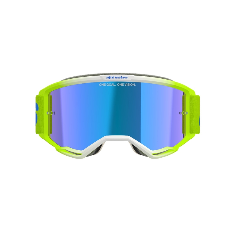Alpinestars Vision 5 Blaze fluo geel-blauw motorcrossbril met gespiegeld blauw plexi