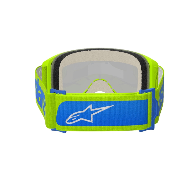Alpinestars Vision 5 Blaze fluo geel-blauw motorcrossbril met gespiegeld blauw plexi