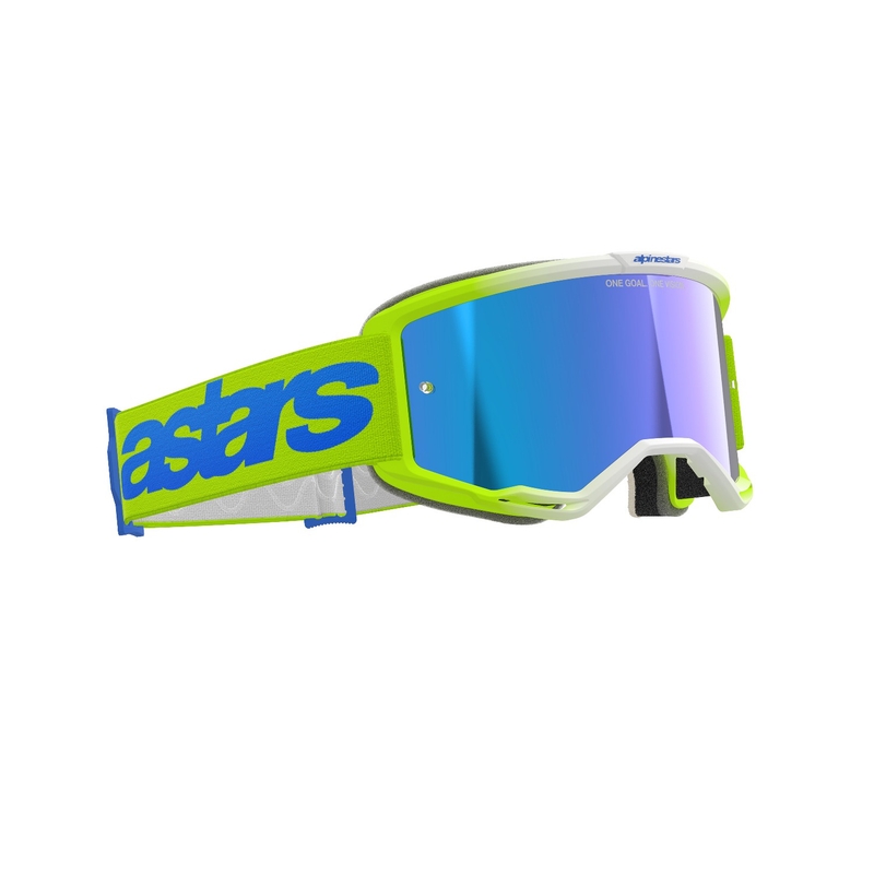 Alpinestars Vision 5 Blaze fluo geel-blauw motorcrossbril met gespiegeld blauw plexi