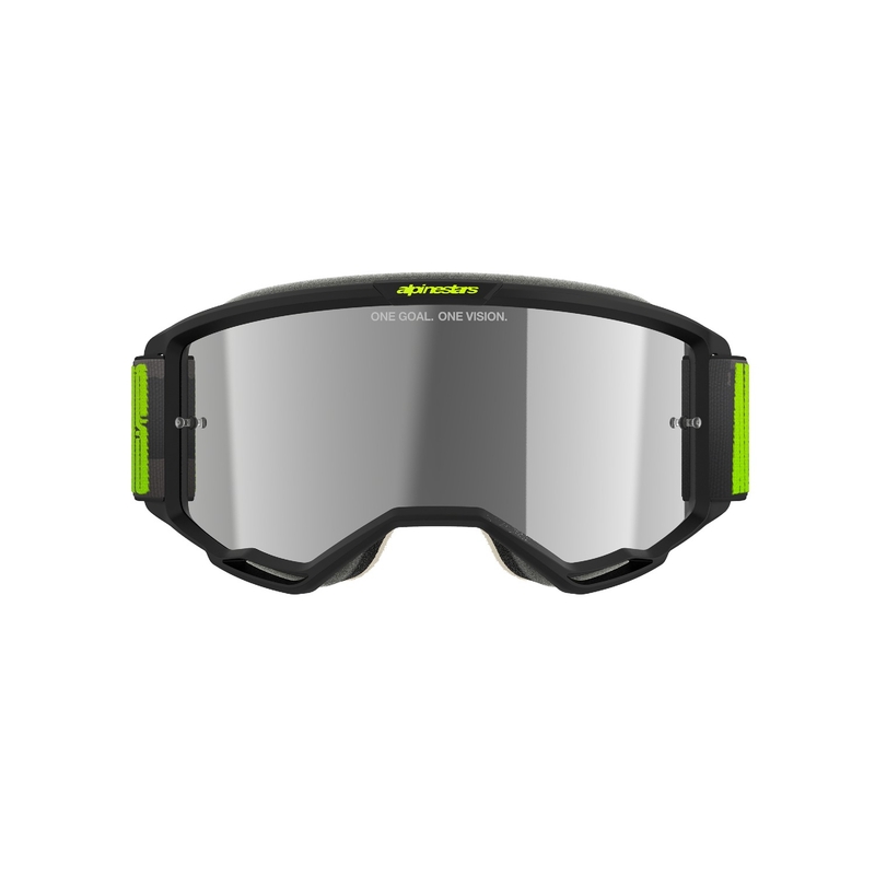 Alpinestars Vision 5 Holle grijs-fluo gele motorcrossbril met gespiegeld zilver plexi