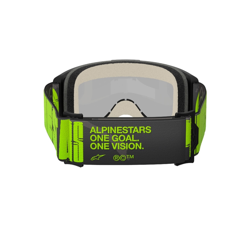 Alpinestars Vision 5 Holle grijs-fluo gele motorcrossbril met gespiegeld zilver plexi