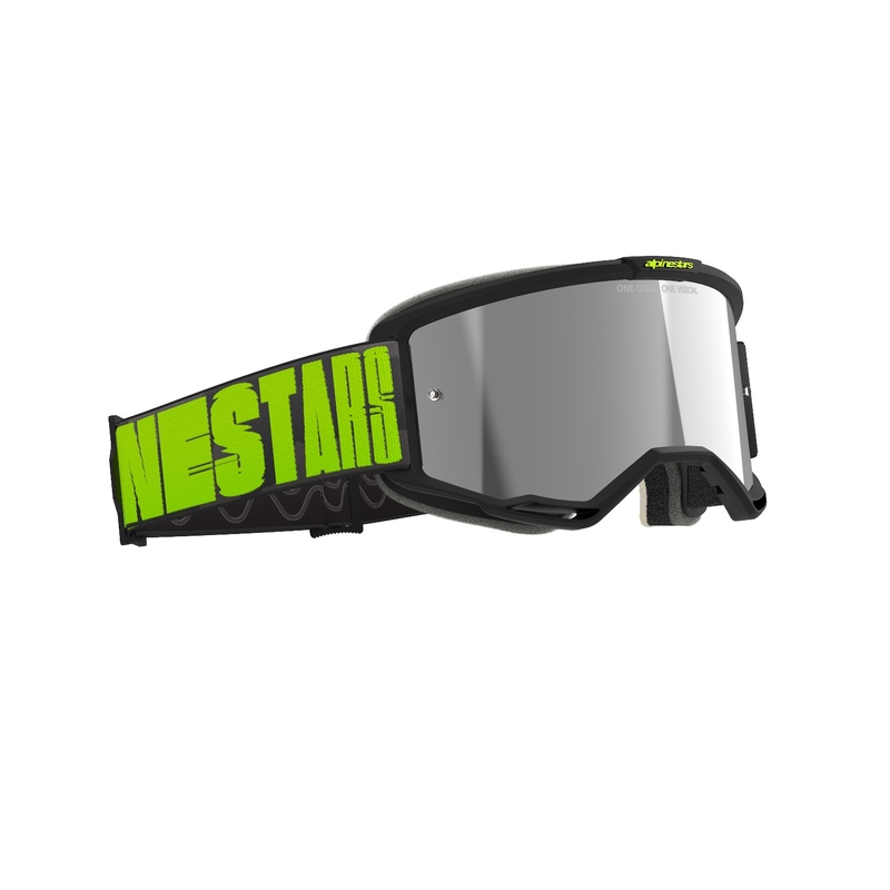 Alpinestars Vision 5 Holle grijs-fluo gele motorcrossbril met gespiegeld zilver plexi