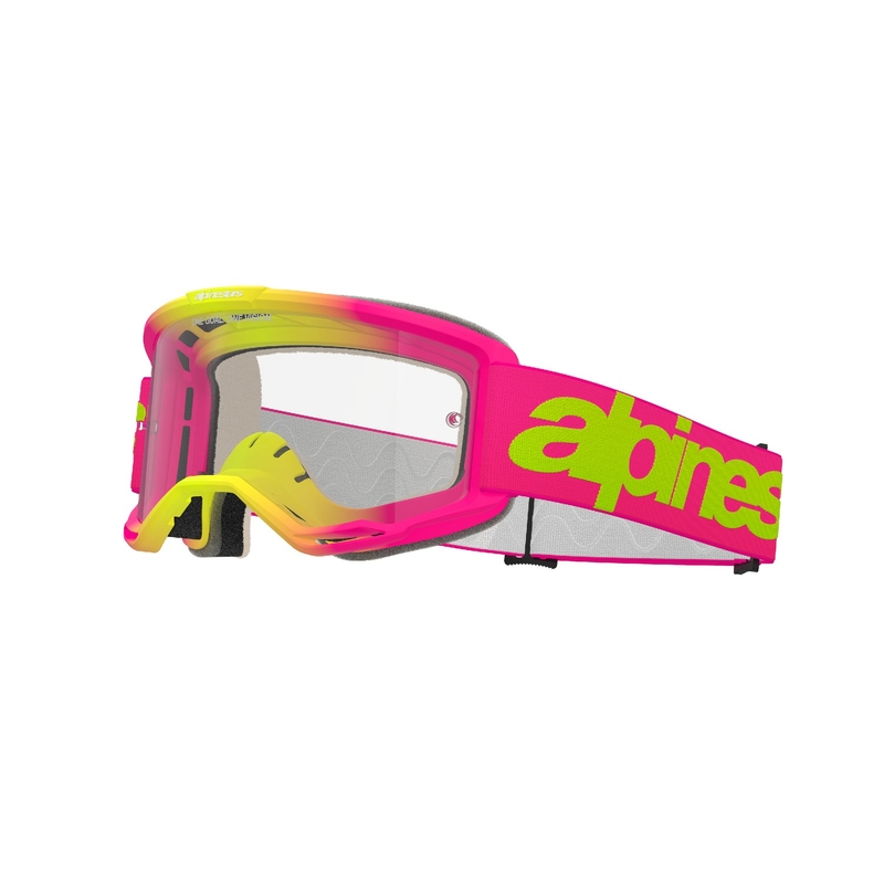 Alpinestars Vision 5 Wordmark roze-fluo gele motorcrossbril met helder plexi uitverkoop