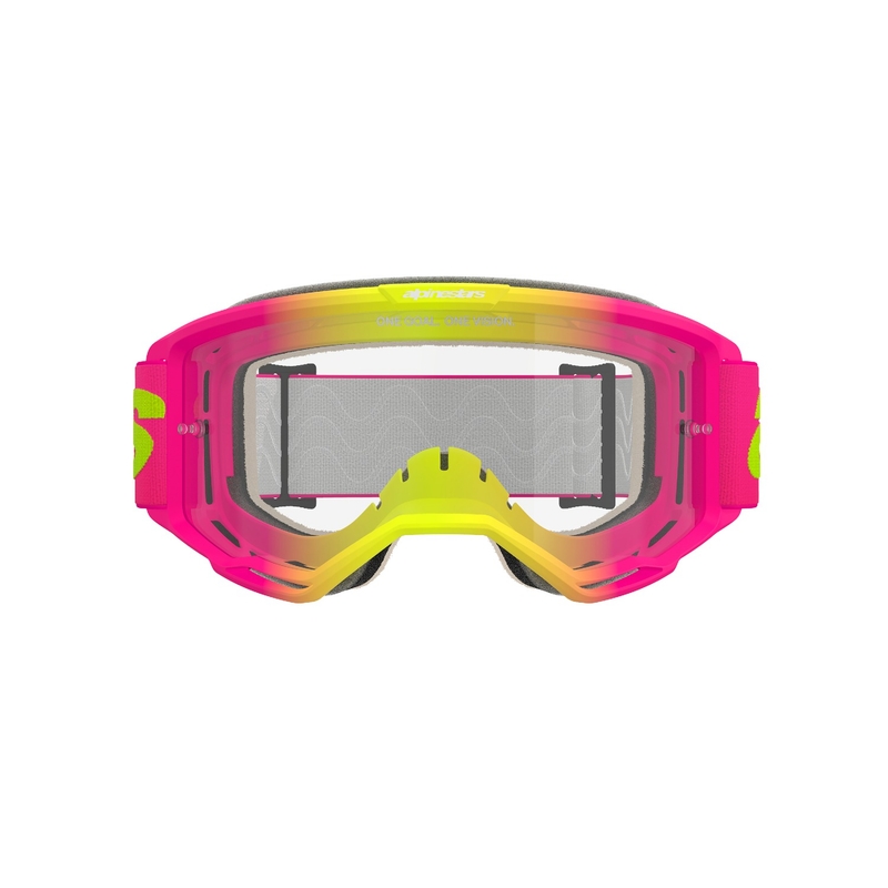 Alpinestars Vision 5 Wordmark roze-fluo gele motorcrossbril met helder plexi uitverkoop
