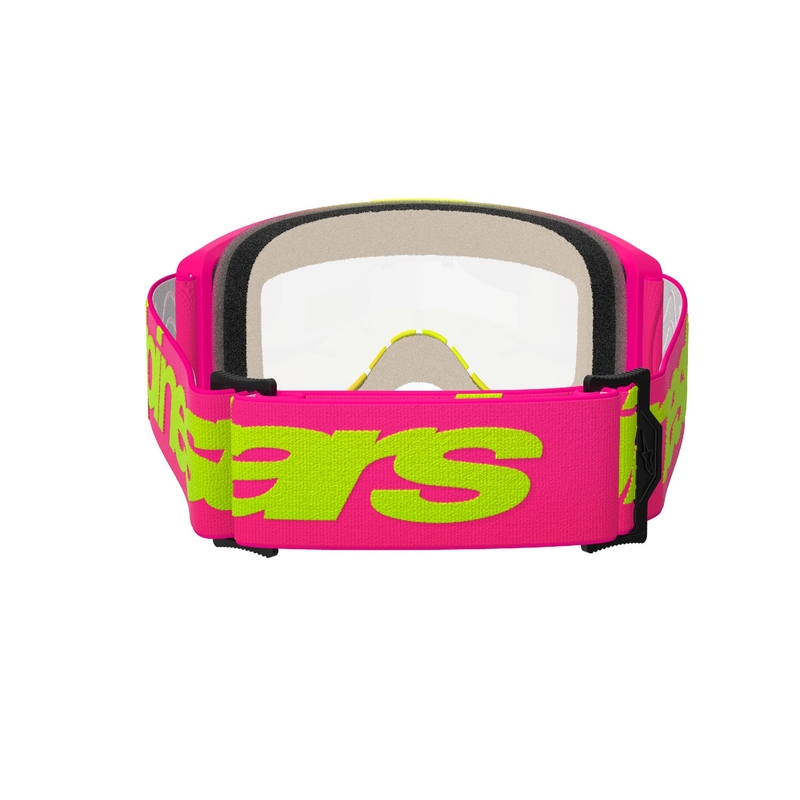 Alpinestars Vision 5 Wordmark roze-fluo gele motorcrossbril met helder plexi uitverkoop
