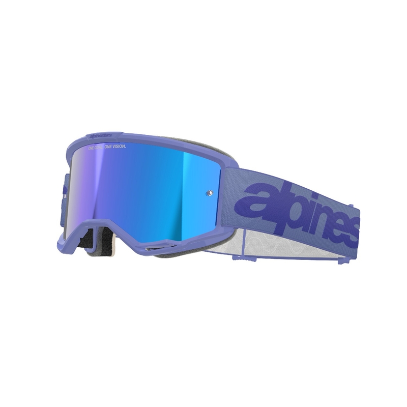 Alpinestars Vision 5 Wordmark motorcrossbril paars met gespiegeld blauw plexi