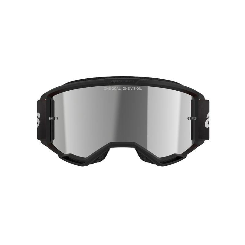Alpinestars Vision 3 Wordmark motorcrossbril zwart met gespiegeld zilver plexi