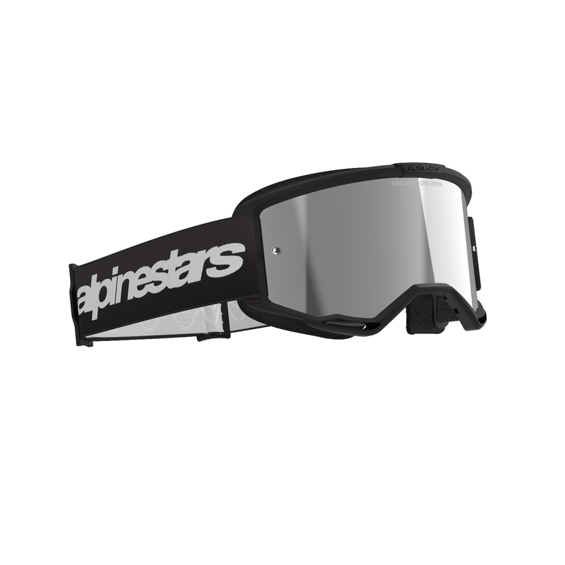 Alpinestars Vision 3 Wordmark motorcrossbril zwart met gespiegeld zilver plexi