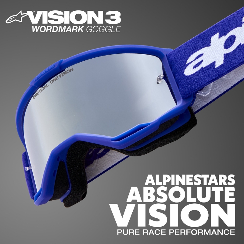 Alpinestars Vision 3 Wordmark rode motorcrossbril met helder plexi
