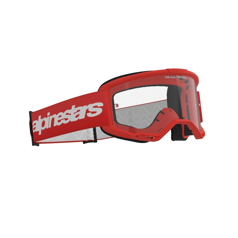 Alpinestars Vision 3 Wordmark rode motorcrossbril met helder plexi