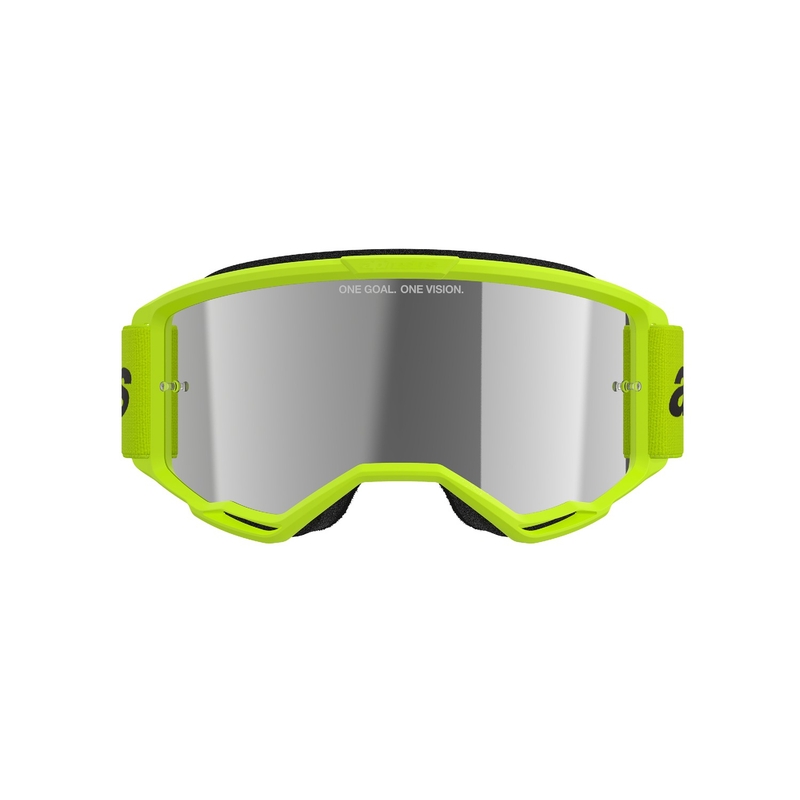 Alpinestars Vision 3 Wordmark fluo gele motorcrossbril met zilveren radiale lens