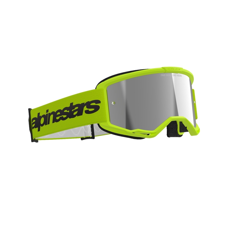 Alpinestars Vision 3 Wordmark fluo gele motorcrossbril met zilveren radiale lens