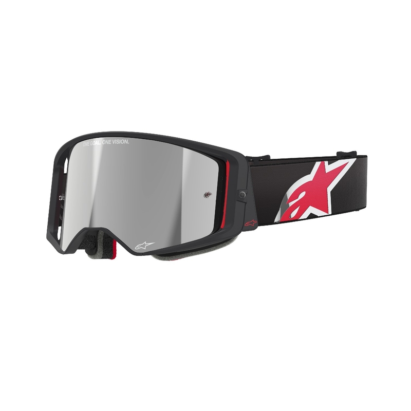 Alpinestars Supertech Corp zwart en rood motorcrossbril met gespiegelde zilveren lens