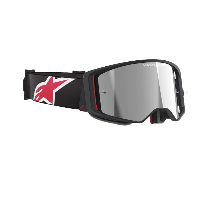 Alpinestars Supertech Corp zwart en rood motorcrossbril met gespiegelde zilveren lens