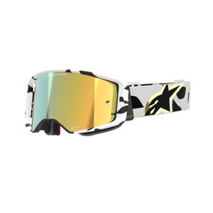 Alpinestars Supertech Corp witte en gouden motorcrossbril met gespiegelde gouden lens