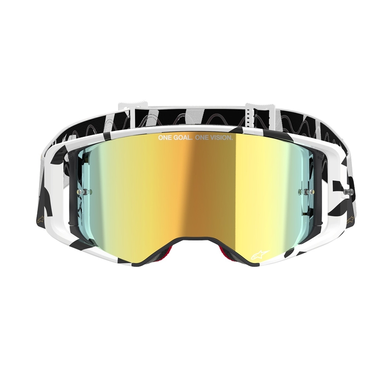 Alpinestars Supertech Corp witte en gouden motorcrossbril met gespiegelde gouden lens