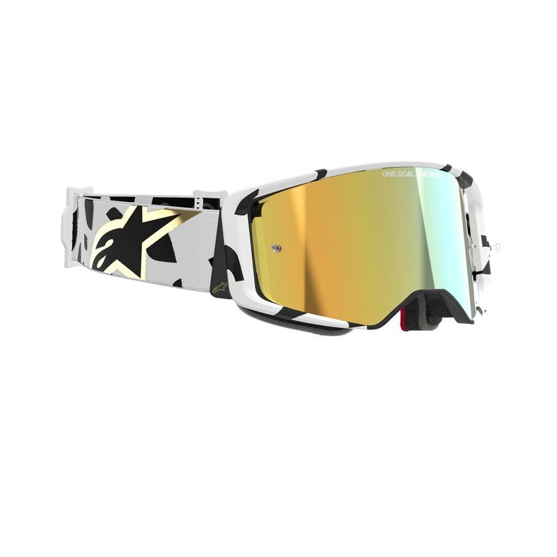 Alpinestars Supertech Corp witte en gouden motorcrossbril met gespiegelde gouden lens