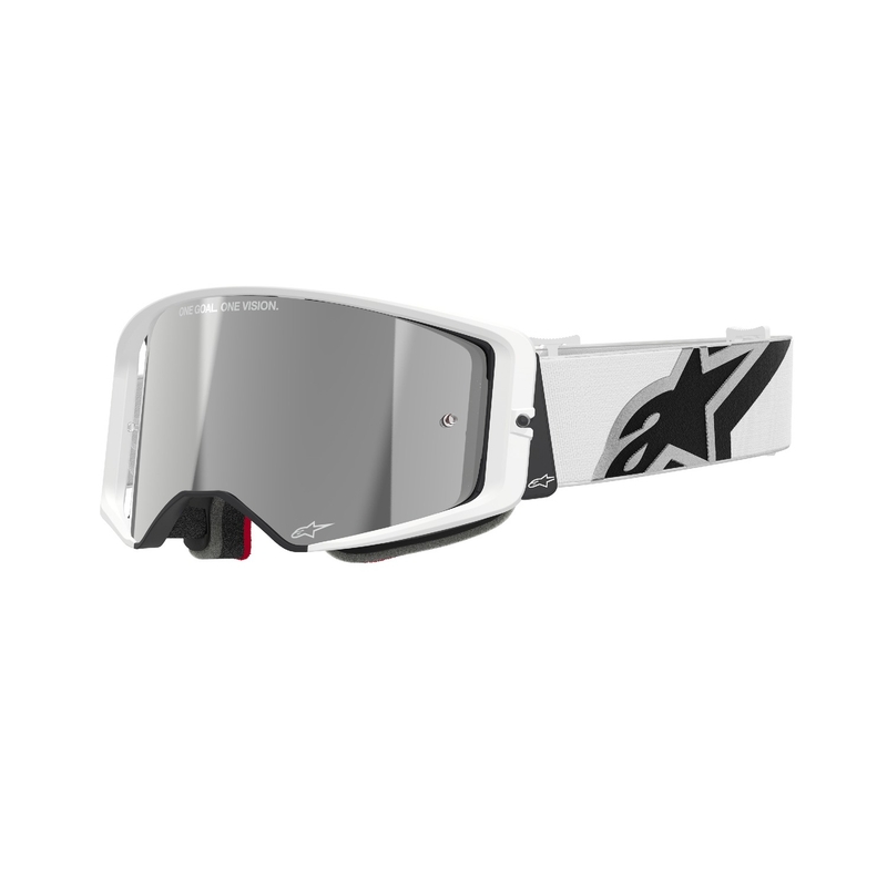 Alpinestars Supertech Corp witte motorcrossbril met gespiegelde zilveren lens