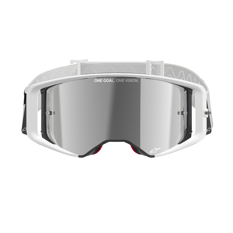 Alpinestars Supertech Corp witte motorcrossbril met gespiegelde zilveren lens